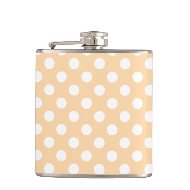 White polka dots on beige hip flask (Front)