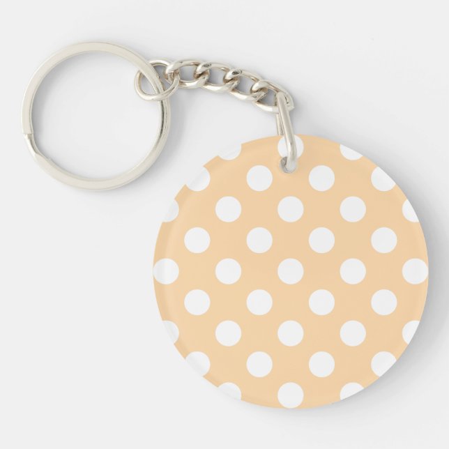 White polka dots on beige key ring (Front)