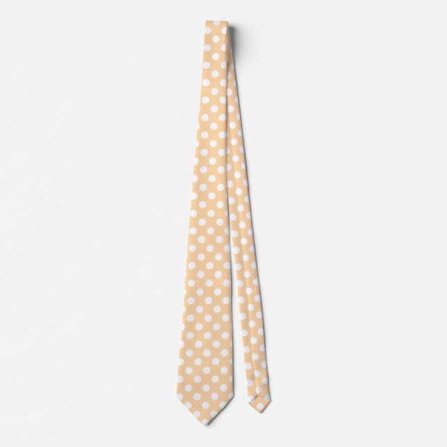 White polka dots on beige tie (Front)