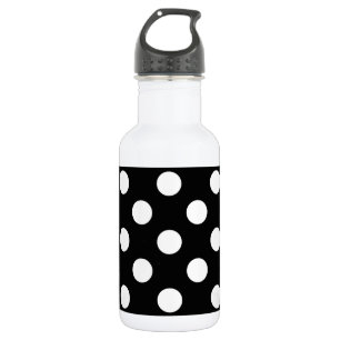 White polka dots on black 532 ml water bottle