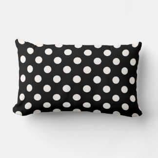White Polka Dots on Black Background Lumbar Cushion