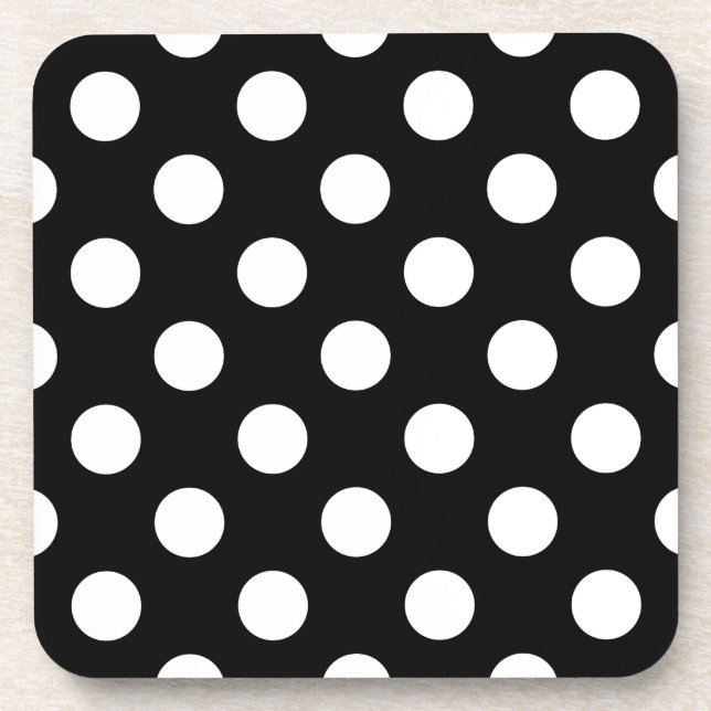 White polka dots on black coaster (Front)