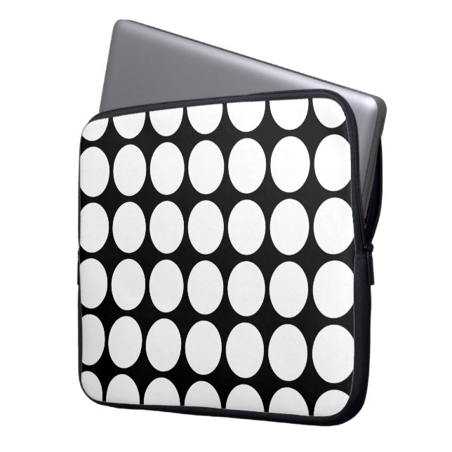 White Polka Dots on Black Laptop Sleeve (Front Left)