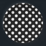 White polka dots on black paper plate<br><div class="desc">White polka dots on black</div>