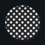 White polka dots on black paper plate<br><div class="desc">White polka dots on black</div>