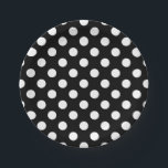 White polka dots on black paper plate<br><div class="desc">White polka dots on black</div>