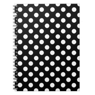 White polka dots on black spiral notebook