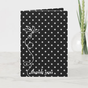 white polka dots on black thank you card