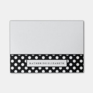 White Polka Dots on Black with Name Post-it Notes