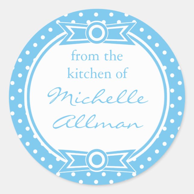 White Polka Dots on Blue Canning Label (Front)