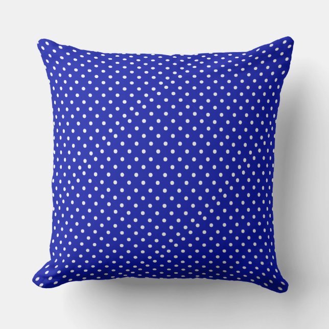 white Polka Dots on blue Cushion (Front)