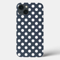White polka dots on blue-gray Case-Mate iPhone cas