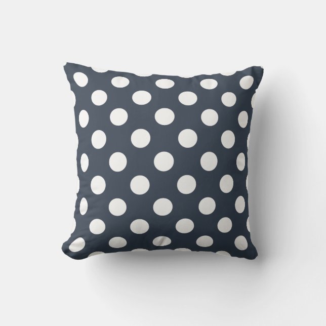 White polka dots on blue-grey cushion (Front)