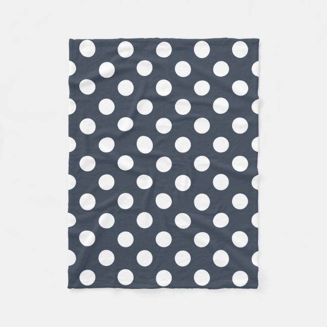 White polka dots on blue-grey fleece blanket (Front)