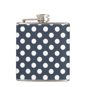 White polka dots on blue-grey hip flask