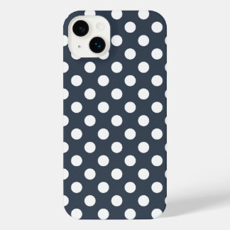 White polka dots on blue-grey iPhone 14 plus case