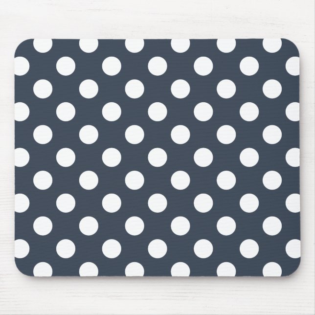 White polka dots on blue-grey mouse pad (Front)