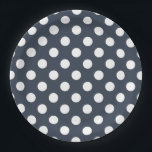 White polka dots on blue-grey paper plate<br><div class="desc">White polka dots on blue-grey</div>
