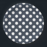 White polka dots on blue-grey paper plate<br><div class="desc">White polka dots on blue-grey</div>