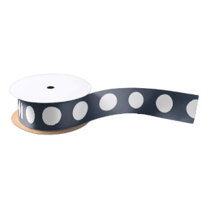 White polka dots on blue-grey satin ribbon