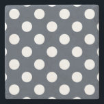White polka dots on blue-grey stone coaster<br><div class="desc">White polka dots on blue-grey</div>