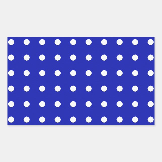 white polka dots on blue rectangular sticker (Front)