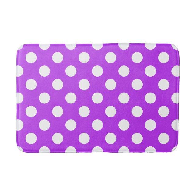 White polka dots on bright purple bath mat (Front)