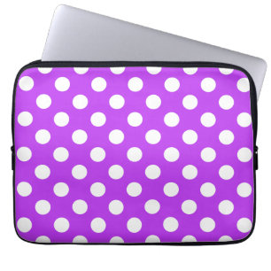 White polka dots on bright purple laptop sleeve