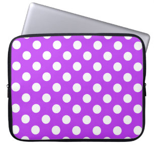 White polka dots on bright purple laptop sleeve