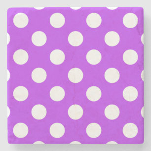 White polka dots on bright purple stone coaster