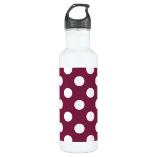 White polka dots on burgundy 710 ml water bottle
