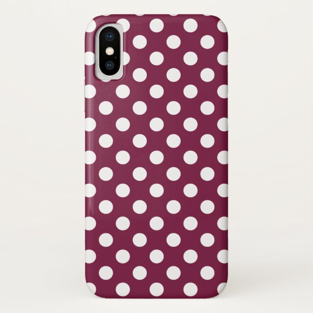 White polka dots on burgundy Case-Mate iPhone case (Back)