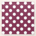 White polka dots on burgundy glass coaster<br><div class="desc">White polka dots on burgundy</div>