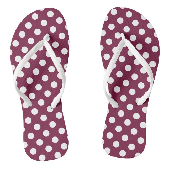 White polka dots on burgundy jandals (Footbed)