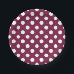 White polka dots on burgundy paper plate<br><div class="desc">White polka dots on burgundy</div>