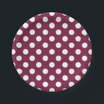 White polka dots on burgundy paper plate<br><div class="desc">White polka dots on burgundy</div>