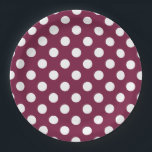 White polka dots on burgundy paper plate<br><div class="desc">White polka dots on burgundy</div>