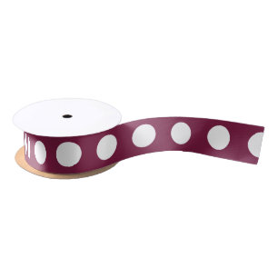 White polka dots on burgundy satin ribbon