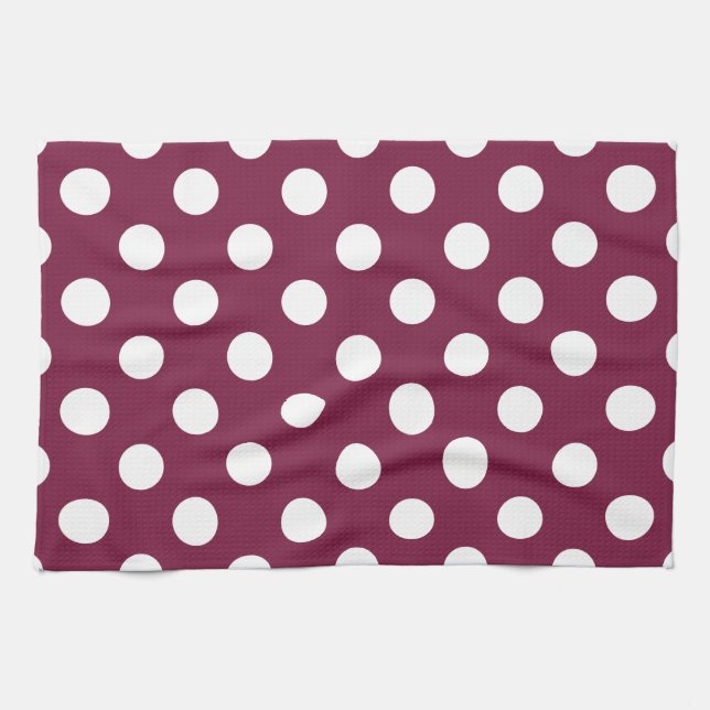White polka dots on burgundy tea towel (Horizontal)