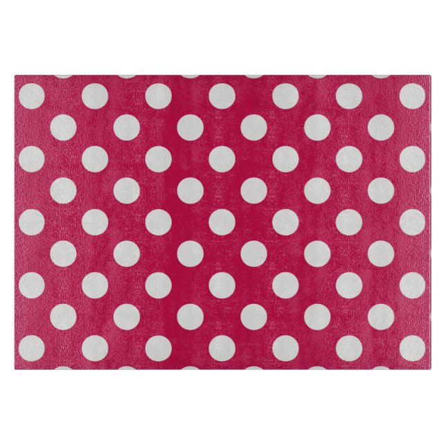 White polka dots on cerise cutting board (Front)