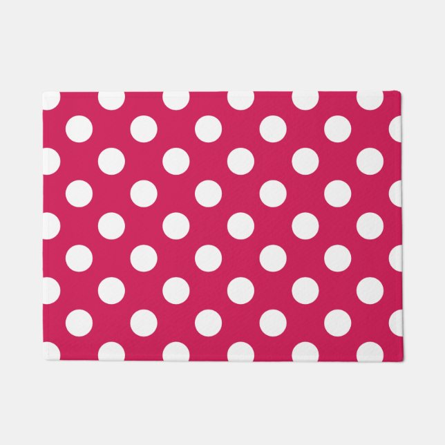 White polka dots on cerise doormat (Front)