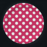 White polka dots on cerise paper plate<br><div class="desc">White polka dots on cerise</div>