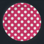 White polka dots on cerise paper plate<br><div class="desc">White polka dots on cerise</div>