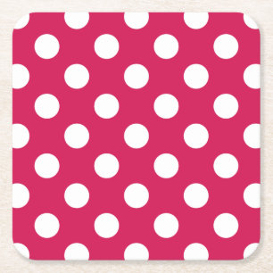 White polka dots on cerise square paper coaster