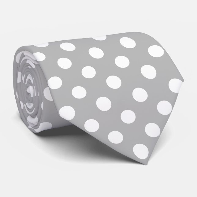 White Polka Dots on Chrome Grey Background Tie (Rolled)