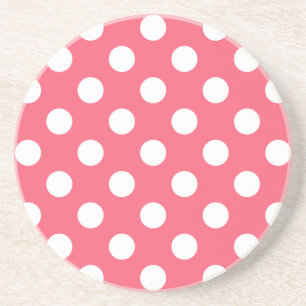 White polka dots on coral coaster