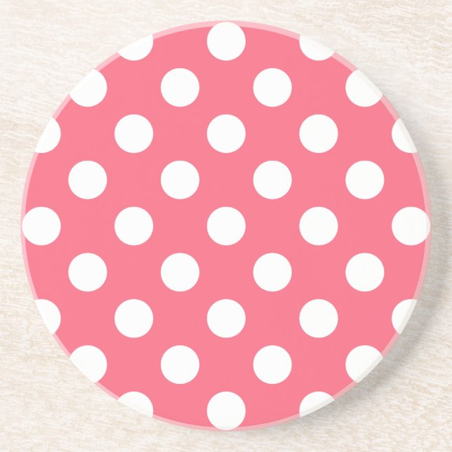 White polka dots on coral coaster (Front)