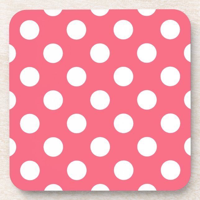White polka dots on coral coaster (Front)