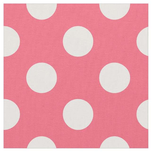 White polka dots on coral fabric (Close Up)