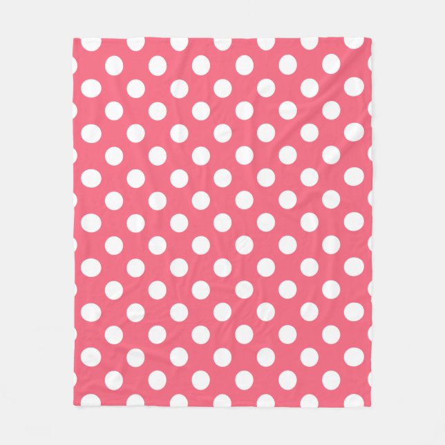 White polka dots on coral fleece blanket (Front)